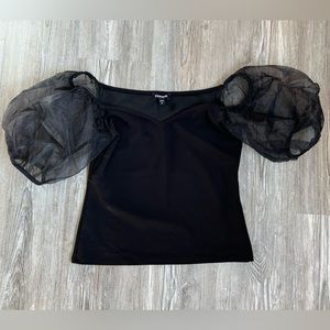 Express Organza Puff Sleeve Top, black, Size S